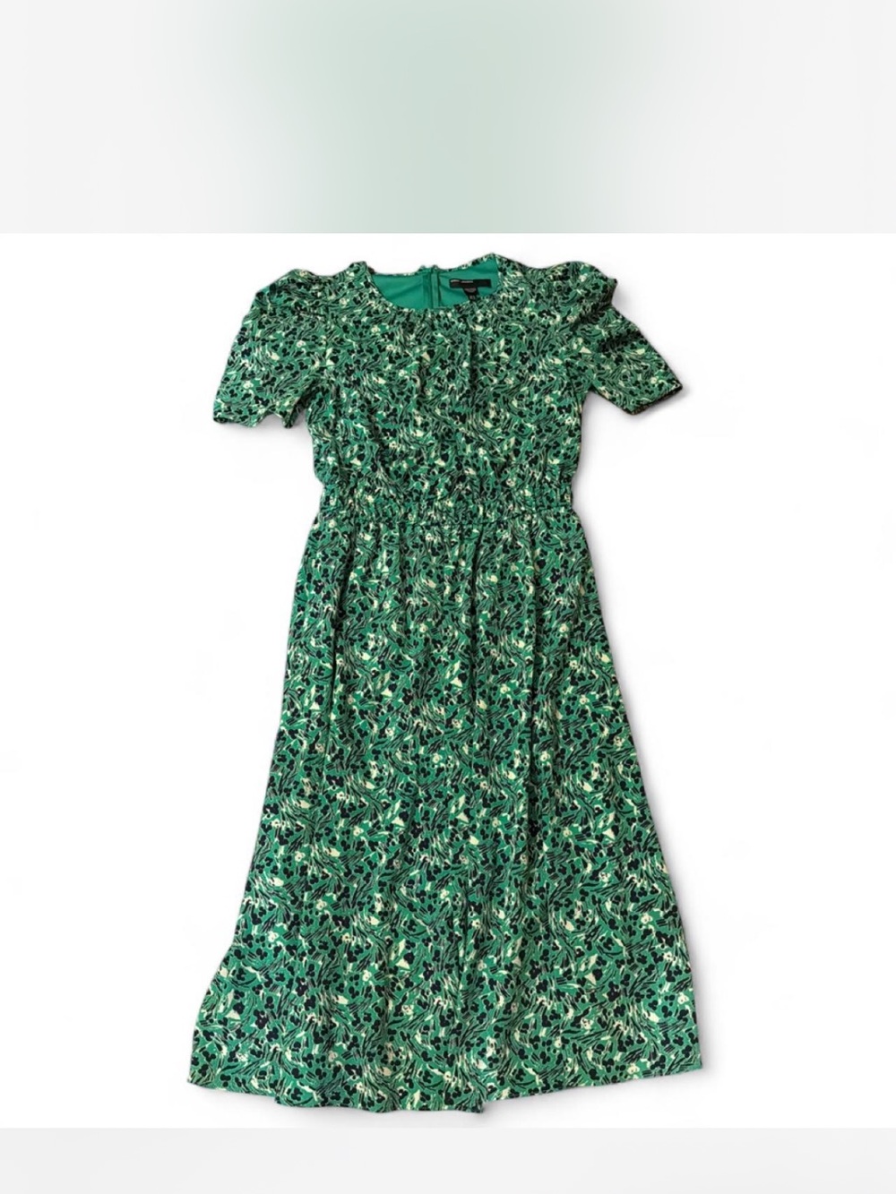 Maggy London Green Floral Smocked Waist Dress